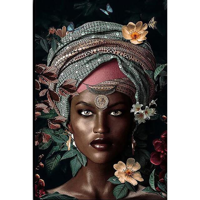 5D DIY diamantová malba Zvířecí květina Africká dáma Plná Kulatá Diamantová mozaiková nálepka Diamantový křížový steh Domácí dekorace