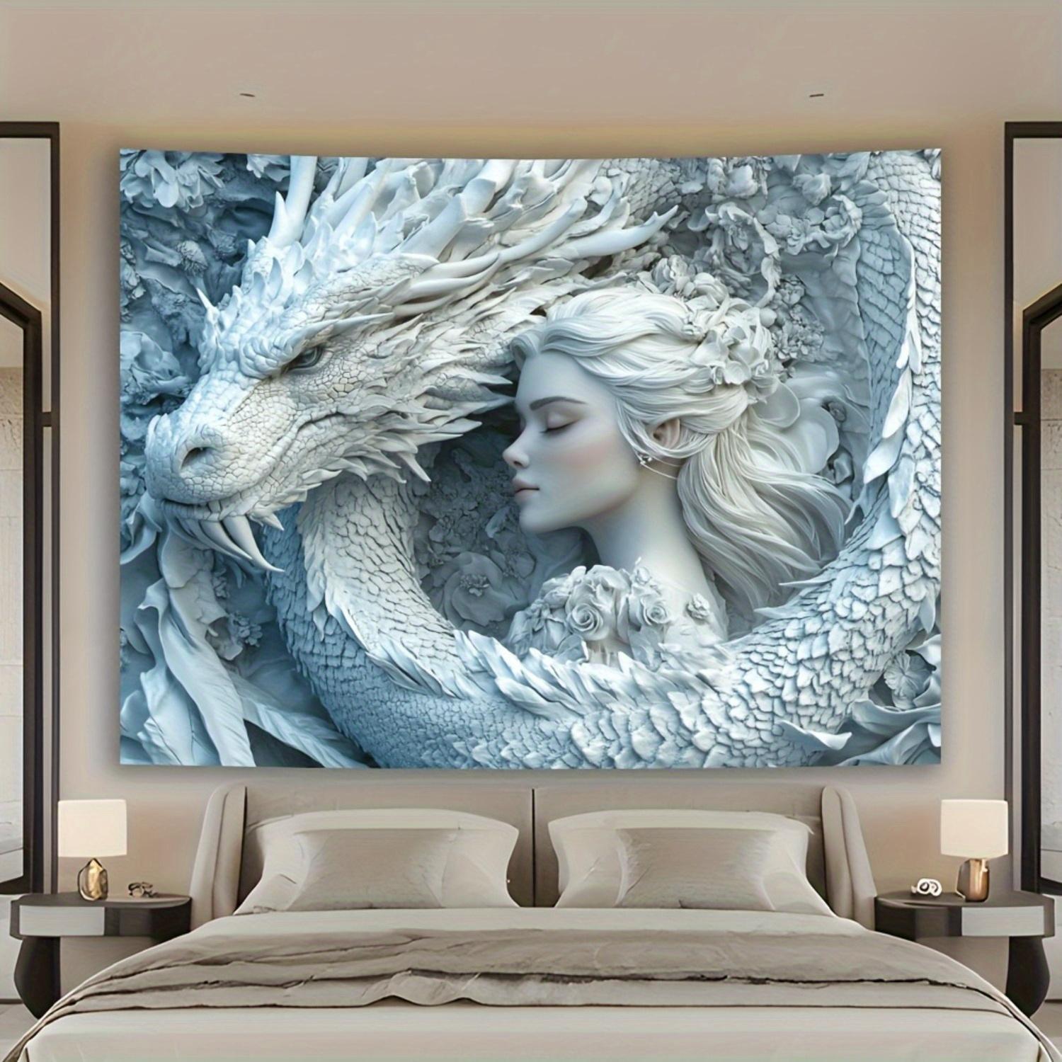 

Dragon and Maiden Tapestry - Fantasy Art Design, Perfect Gift for Home and Dormitory, Fashionable and Unique Wall Decorations 70x70cm