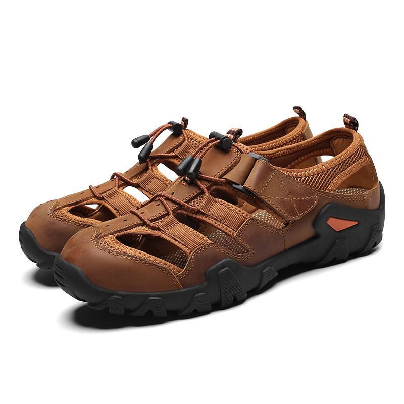 Men's Outdoor Breathable Closed-Toe Leather Sandals - Comfortable, Large Size, Cross-Border Summer Beach Shoes