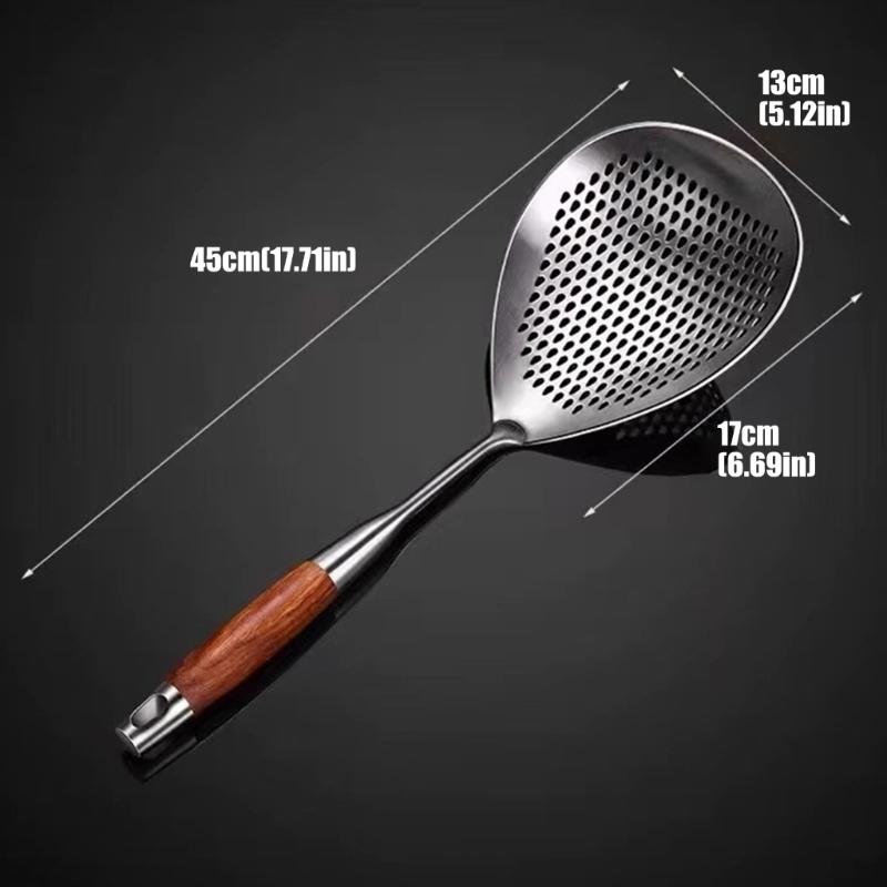 201 Stainless Steel Strainer Spoon With Wood Handle For Frying And Broth Straining Efficient Oil And Soup Separation Tool