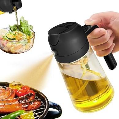 600ML Glass Spray Oil Bottle 2 in 1 Spray Pour Kitchen Cooking Oil Dispenser Atomized Air Fryer Oil Spray Bottle Sauce Sprayer