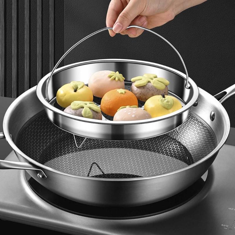 Stainless Steels Steamers Basket with Handle Food Strainer Basket Steaming Tray Steaming Grid Vegetable Steamers Rack