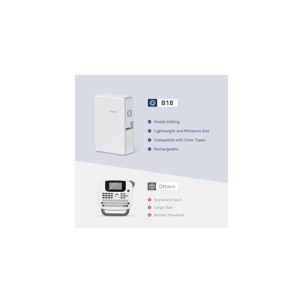 B18 Portable Label Maker, Wireless Bluetooth Connection, Mobile Editing, Support Color Printing, Mini Sticker Printer for Labeling Office Files, White