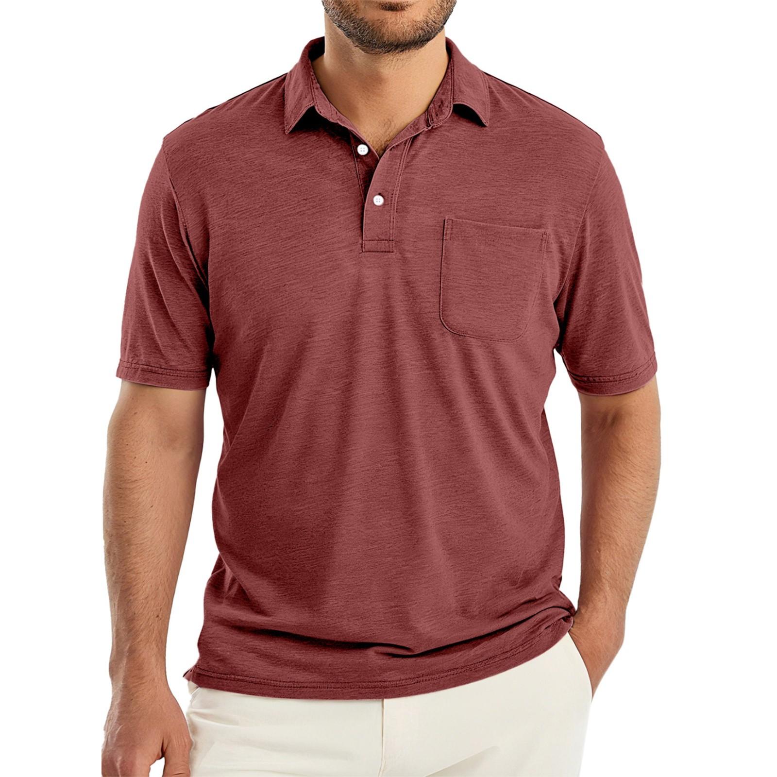 

Мужской летний однотонный топ с пуговицами, карманом, лацканами, свободного кроя, с короткими рукавами XL красный