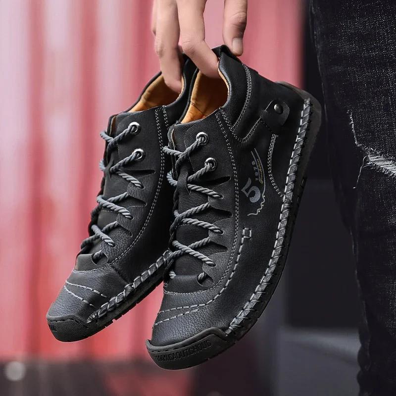 Men's Shoes Leather Walking Shoes Women Hand Stitching Outdoor Stitched Men Casual Shoe Unisex Boots