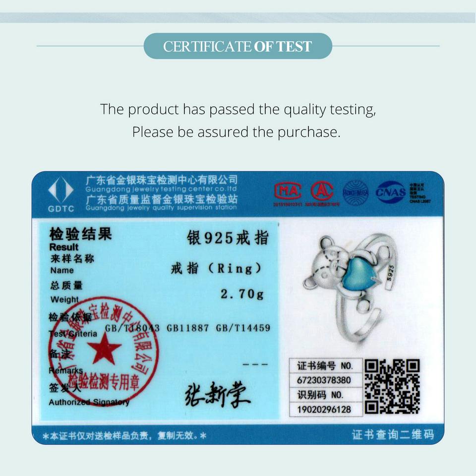 WOSTU 925 Sterling Silver Embracing Bear Opening Ring Blue Heart Crystal Statement Rings Original Jewelry Party Anniversary Gift