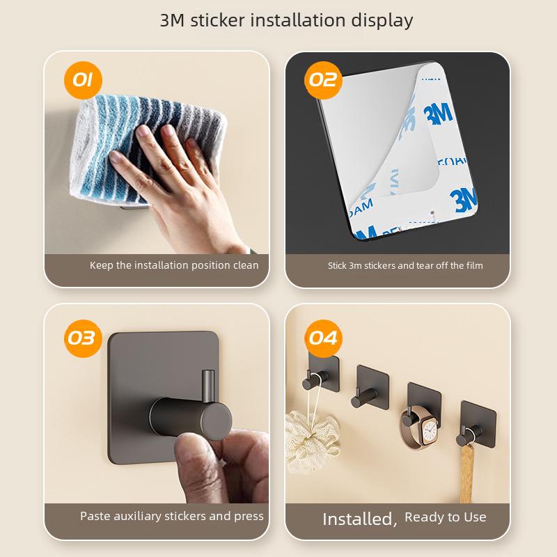 Traceless 304 Stainless Steel Adhesive Hook for Bathroom & Kitchen