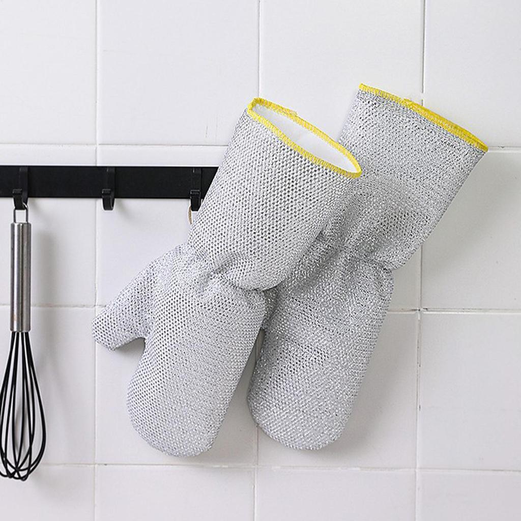 17x33cm Steel Wire Dishwashing Gloves Heavy-Duty Kitchen Washing Dishes Cleaning Gloves for Pot Scrubbing Tile Counter Wall 2pcs