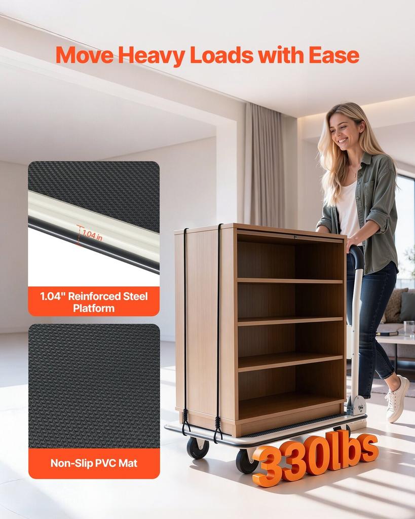 Foldable Push Cart Dolly, 149.69 Kg Capacity, Folding Platform Truck with Swivel Wheels, Moving Platform Hand Truck Flatbed Cart, Space Saving Push