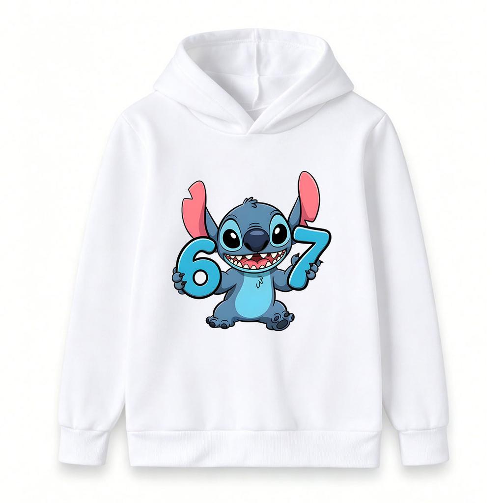 Kids Boys Girls Cute 67 Number Blue Alien Cartoon Print Pullover Hoodie Soft Casual Long Sleeve Hooded Sweatshirt For Daily Wear And School Activities