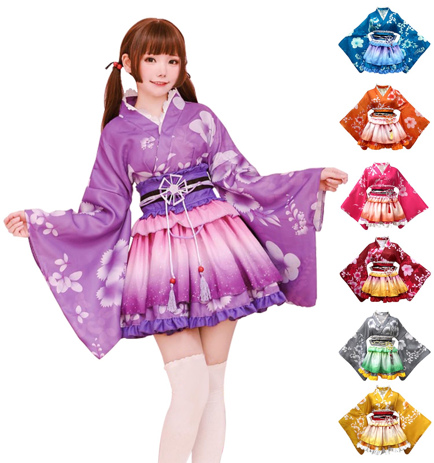 

JIURUN Костюм для косплея в японском стиле мини-лолита длинный готический мори больших размеров косплей костюм на Хэллоуин набор, юката, юбка, кимоно, платье, рукава, фиолетовый