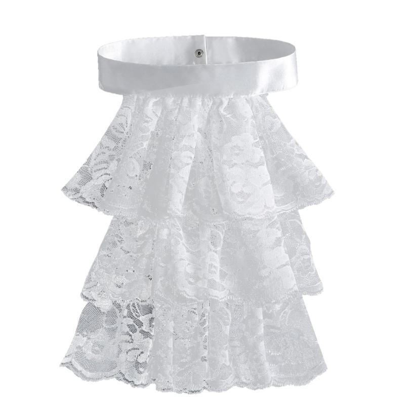 Elegant Victorian Costume Collar Ruffled Lace Jabot Neck Collar for Halloween Parties Cosplay Vampires Costume Collar