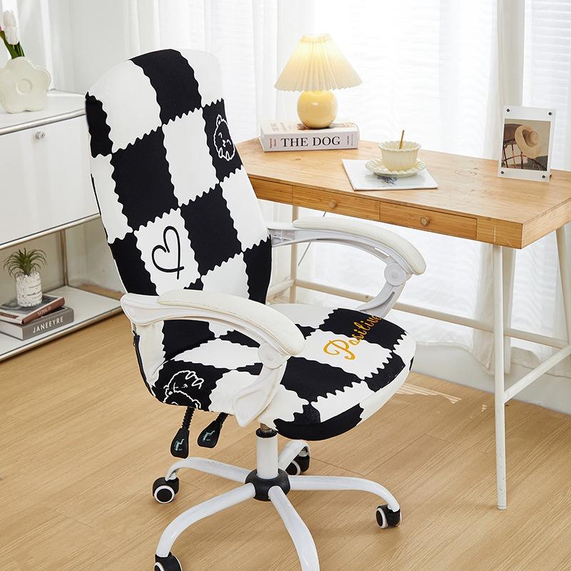 

Чехол на стул на молнии, черно-белая клетка, устойчивый к пятнам, мягкий эластичный чехол на сиденье, всесезонный универсальный чехол для офисного кресла 70-80cm-1pc черный белый