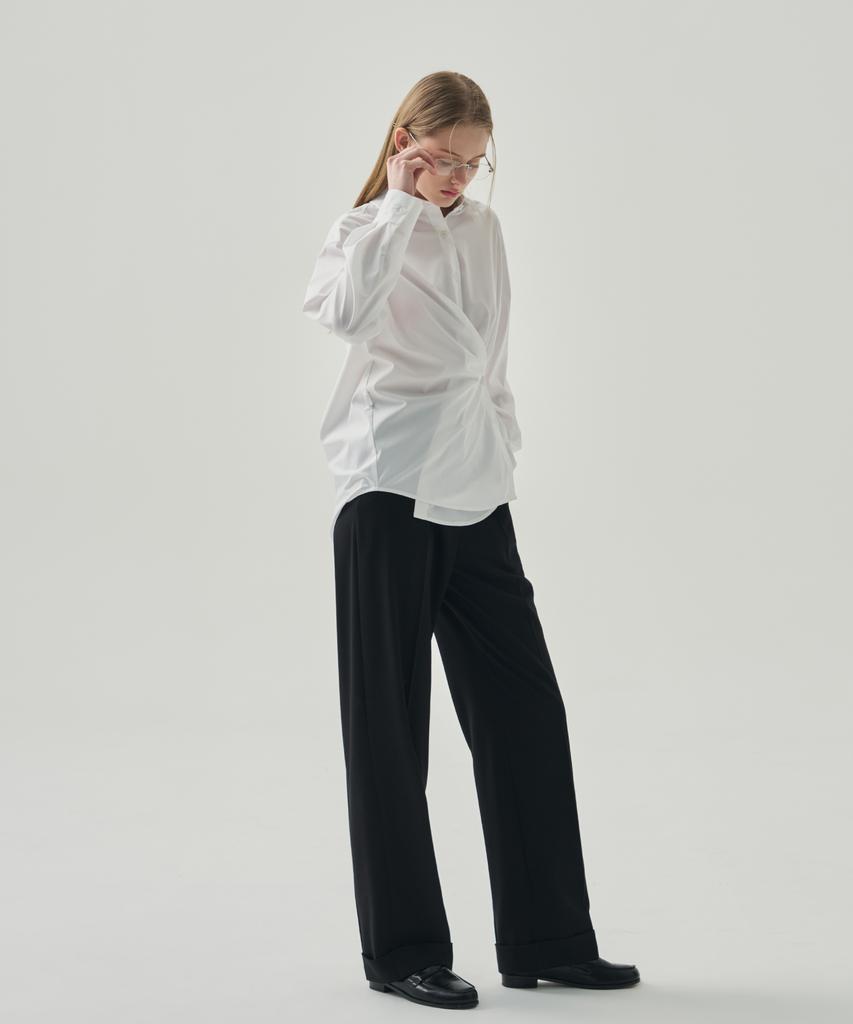 Deuloupisumeon Wrinkle-Free Side Button Wrap Shirt [White]