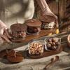 Glass Dried Fruit Plate Japanese Glass Storage Bottle with Wooden Lid Dried Fruit Snack Compartment Tray Household Snack Tray