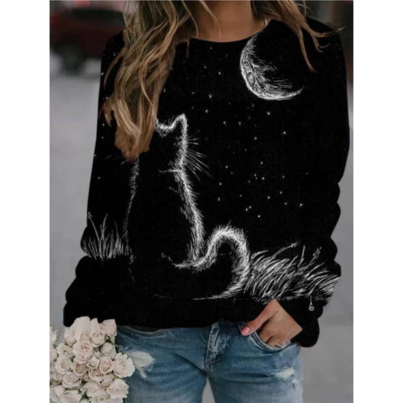 2023 Autumn and Winter New Cute Pet Women's Top Quirky Cow Printed Round Neck T-shirt Harajuku Casual Loose Long Sleeve Pullover