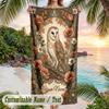 Autumnal Leaves Artwork Theme Quick Dry Beach Towel Custom Name Text Print Large Sand Resistant Towel Beach Vacation