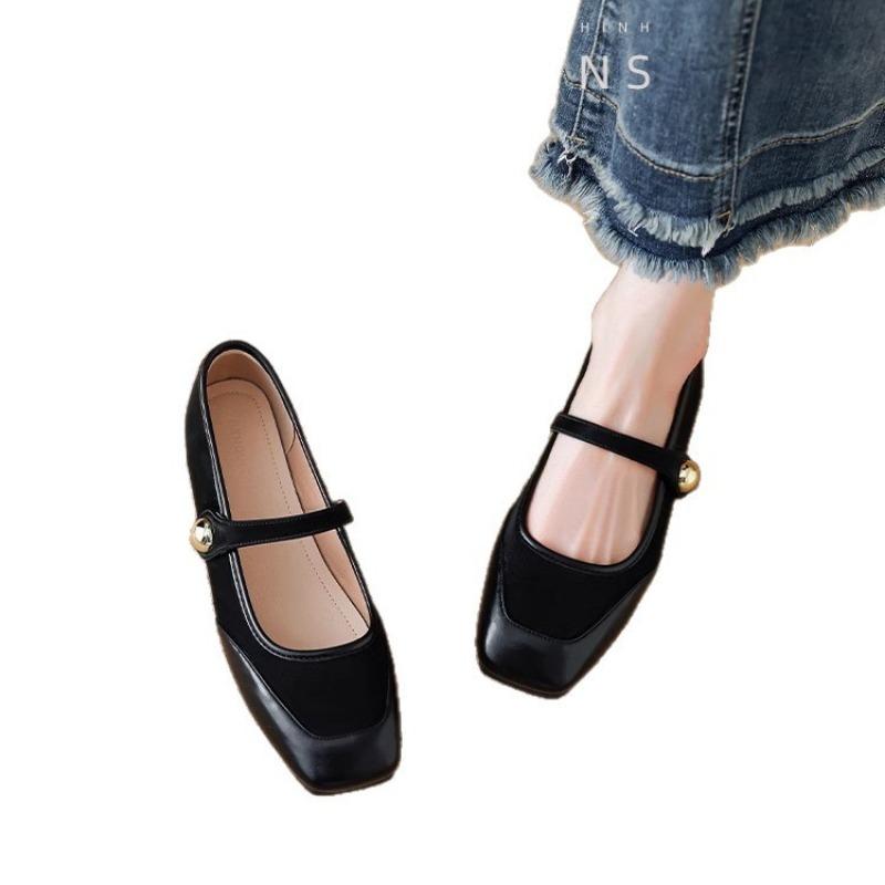 Mary Jane single shoes women's flat spring and autumn new shoes temperament red with skirt versatile evening shoes