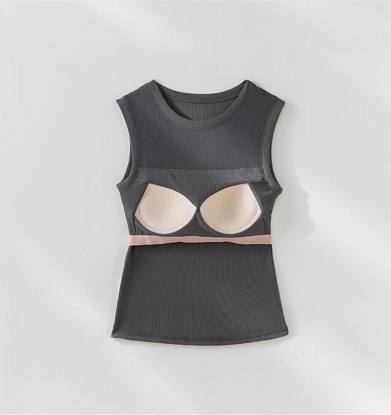 Spring/Summer Spaghetti Strap Tank Top with Built-in Bra - Slimming, Sleeveless Yoga Vest & Versatile Base Layer for Outdoor Wear