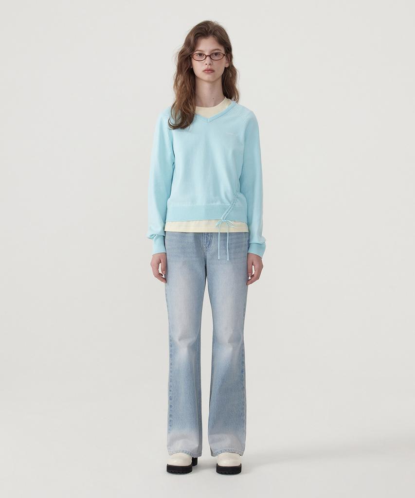 COVERNAT WOMAN Shirred V-Neck Knit Sky Blue