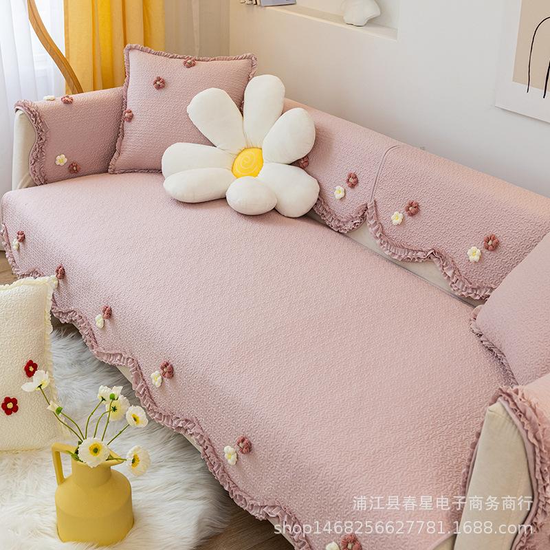 

Korean Pastoral Pure Cotton Sofa Cushion, Universal In All Seasons, Non-Slip And Breathable Living Room Sofa Cover, Cover Cloth, And Retail 70*70cm