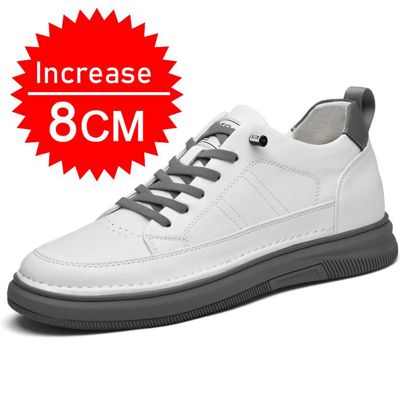 Men's Casual Elevator Shoes, 6-8cm Height Increase Sneakers, White Black Taller Lift Shoes, Breathable Walking Footwear