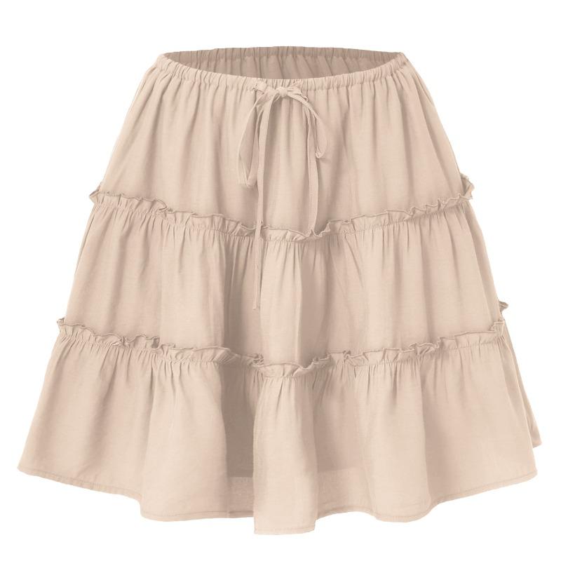

Women s Lace-up Adjustable Short Skirt Anti-light Pants Lined High Waist Skirt Women XL бежевий