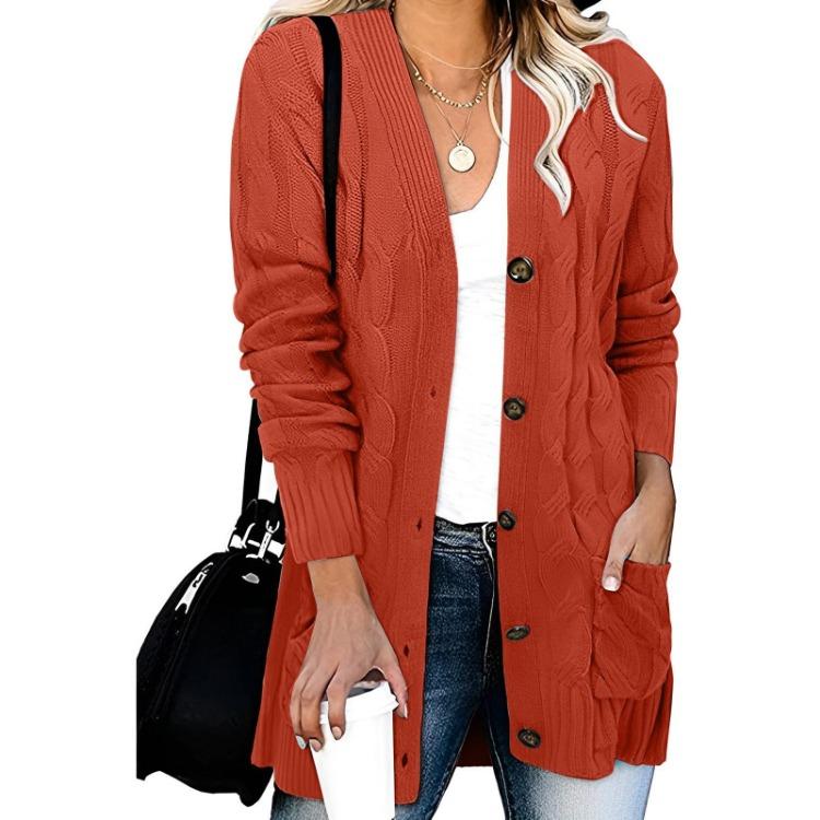 Women Solid Color Knit Cardigan Breasted Single Sweater Jacket Coat Casual