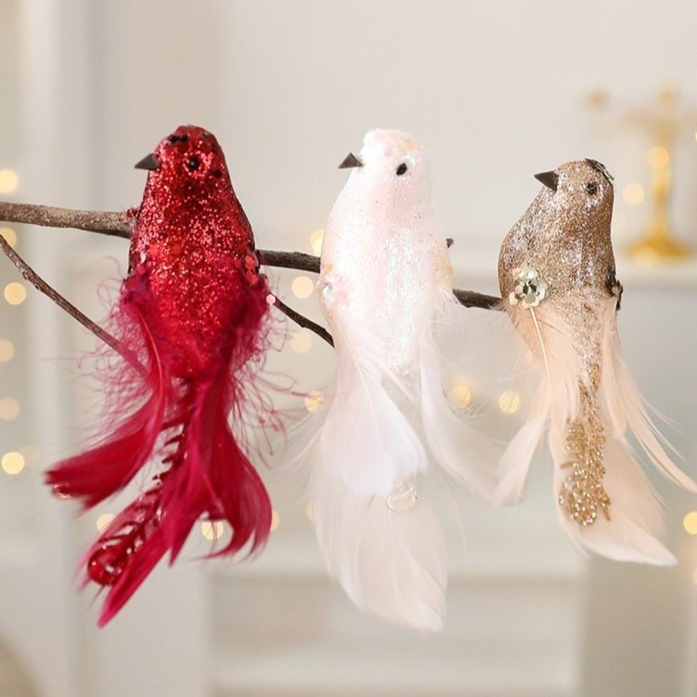Glitter Simulation Foam Bird White Doves Realistic Christmas Tree Pendants Handmade Beautiful Feather Birds Ornaments