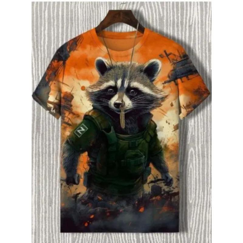 Summer Round Neck 3D Warrior Cat Printed Top Fashionable Casual Short Sleeved Men's T-shirts