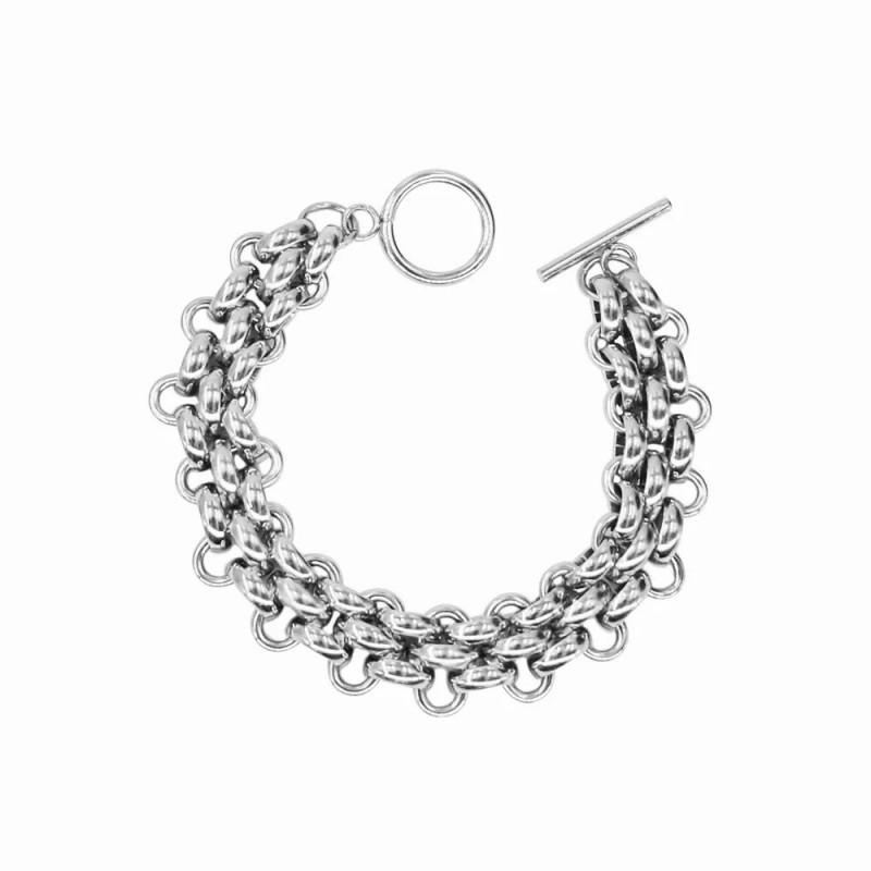 Vintage Cuban Link Chain Bracelet Set With Geometric Pendant Gold Steel Tone Titanium Jewelry Women