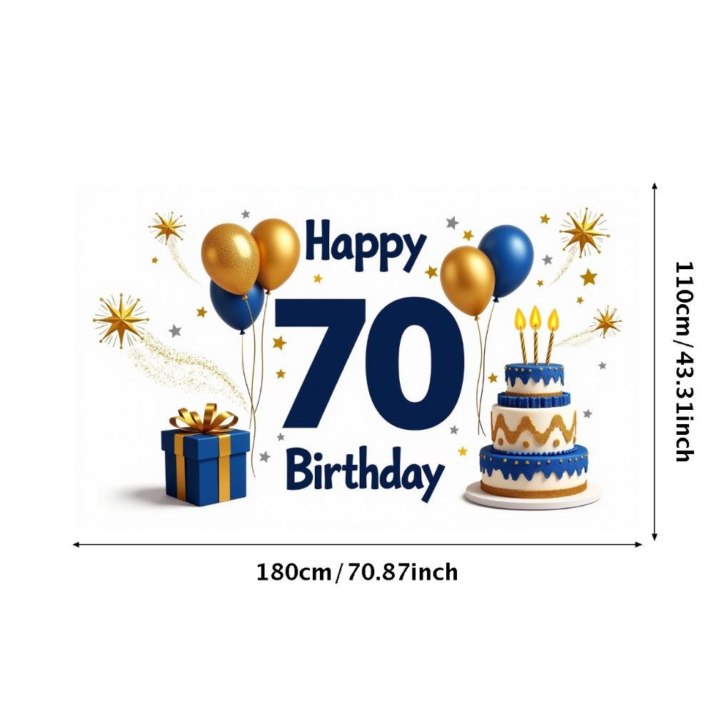 Happy 70th Birthday Banner Backdrop Black gold Birthday Party Decorations Photography Props Sparkle Balloon Background