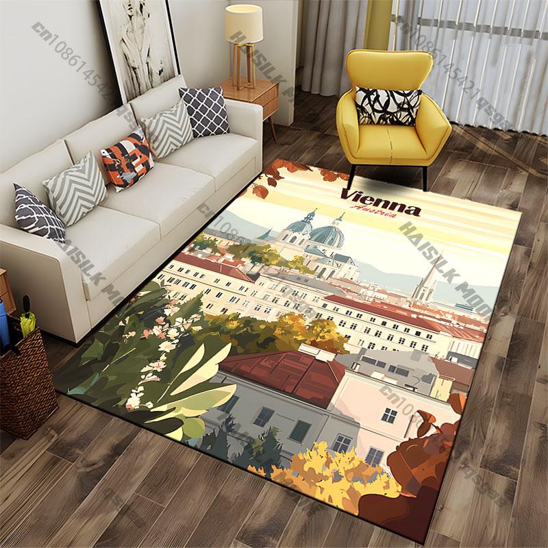 Historic Vienna cityscape architecture carpet Yoga living room room decor children's crawling mat doormat area rug