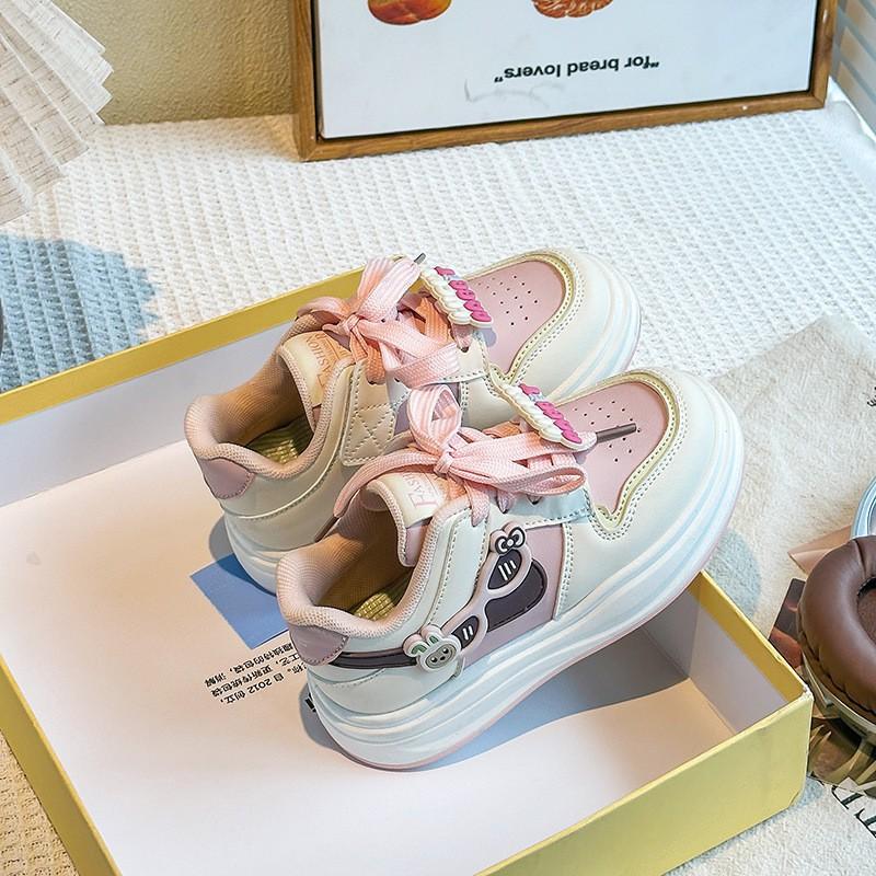 Girls Cartoon Print Soft Sole Casual Sneakers Kids Ages 4-6 Low Top Mesh Lining Breathable Synthetic Leather Shoes With