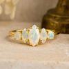 Marquise & Round Opal Ring – Yellow Gold Plated 925 Sterling Silver Bridal Wedding Band – October Birthstone Jewelry Gift for Her