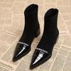 Crystal High Heels Ankle Boots Women's Pointed Toe Luxury Shoes  Winter Fashion Chelsea Boots New Pumps Dress Mujer Botas