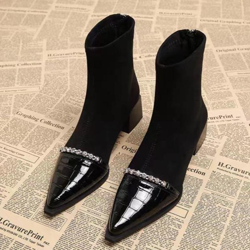 Crystal High Heels Ankle Boots Women's Pointed Toe Luxury Shoes Winter Fashion Chelsea Boots New Pumps Dress Mujer Botas