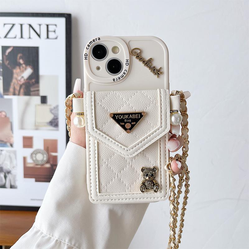 

For IPhone16 Crossbody Cord for Apple 17 Coin Purse Card Holder Mobile Phone Case 15 Bear Triangle Logo Personalized Letters For iPhone 17Promax