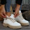 Front Lace Up Thick Soled Warm Casual Martin Boots, Low Cut Women's Leather Waterproof Snow Boots