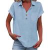 Women's Collar Short Sleeve Shirt Loose Fit Elegant Cotton Pocket Pullover Blouse