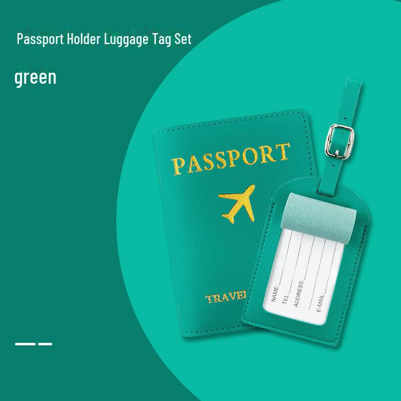 "PU Leather Luggage Tag & Passport Cover Set with Cross-Border Airplane Design"