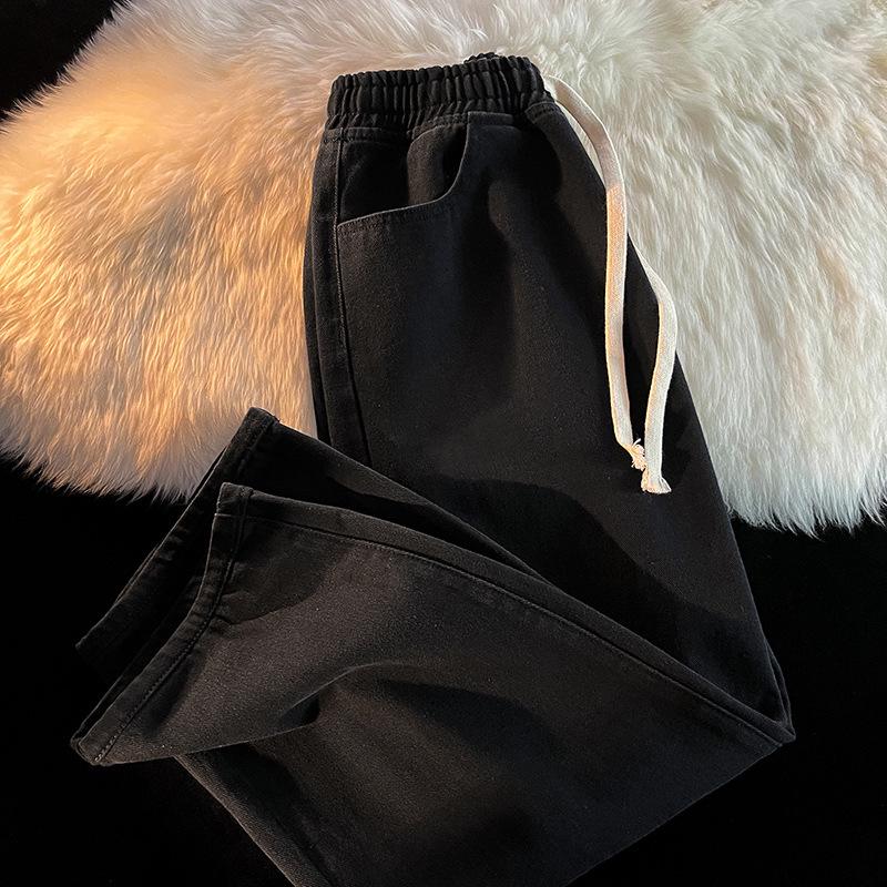 

Женские модные джинсы 2023 года свободного кроя с эластичной талией и широкими штанинами на кулиске для весны и лета XL чёрный