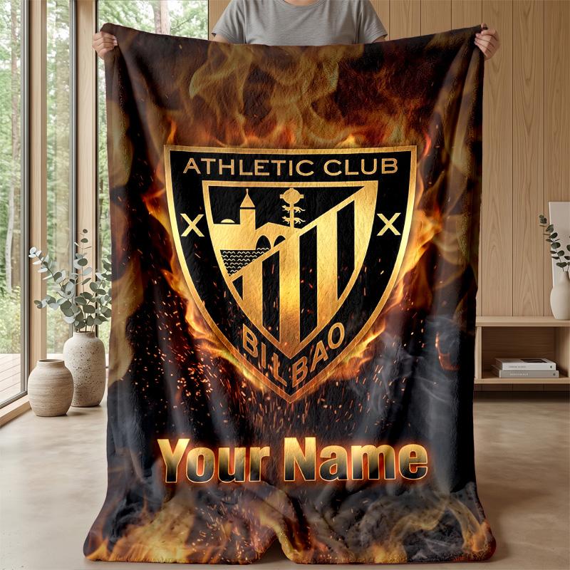 Custom Text Flannel Throw Blanket, Lightweight Cozy Bed Sofa BlanketAthletic Bilbao FC