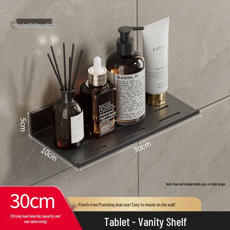 Wall-Mounted No-Drill Bathroom Vanity Shelf with Space for Faucet and Mirror