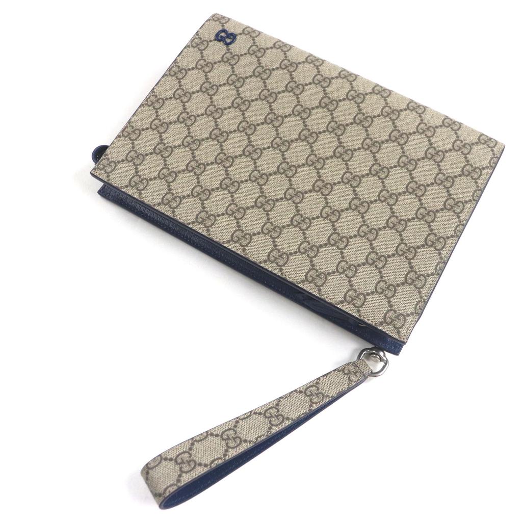 Gucci Clutch Tasche Beige blau GG Supreme Canvas Herren 768255 Gebraucht