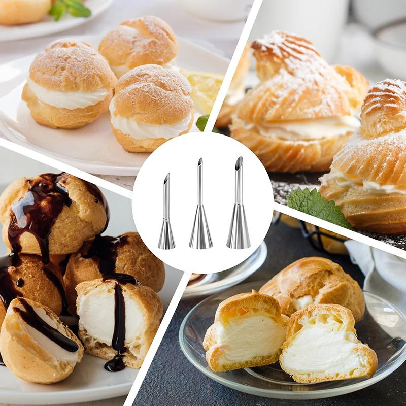 3Pcs Cream Icing Piping Nozzle Tips Set Stainless Steel Puff Mouth Puff Nozzle Tip Kit DIY Cupcake Puff Nozzle Tips Baking Tool