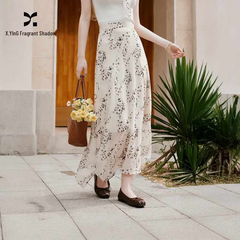 Xiangying Women s Irregular Leopard Print Midi Skirt S