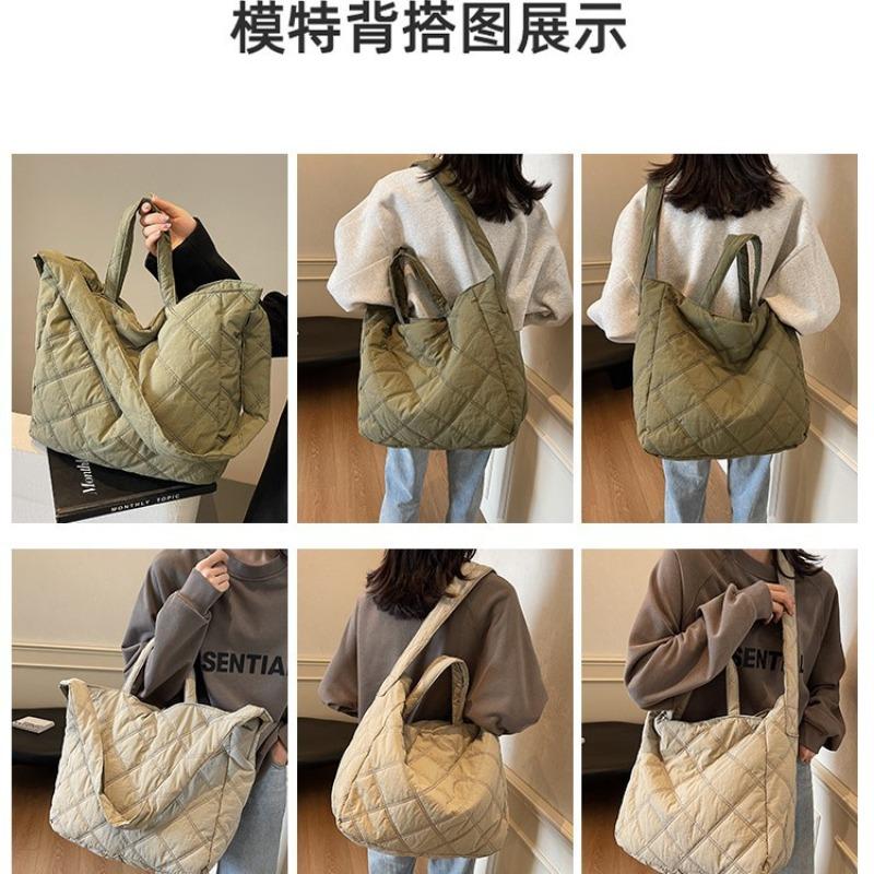 Casual Large-capacity Solid Color Simple Bag Autumn and Winter New Embroidered Thread Shoulder Bag Portable Messenger Tote Bag Women