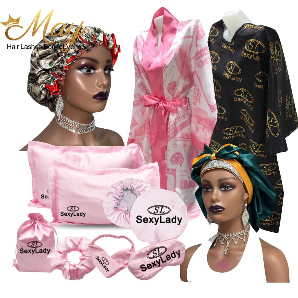 Best Selling Silk Head Tie Bonnet with Custom Logo Reversible Hair Satin Sleeping Bonnets