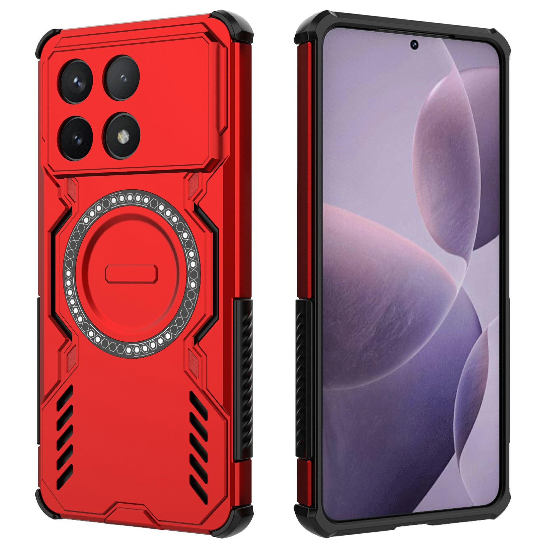 

Magnetic Case For Xiaomi Poco F6 Pro 5G/Redmi K70 Pro 5G/K70 5G Butterfly Armor Hollow Heat Dissipation PC+TPU Phone Cover Red